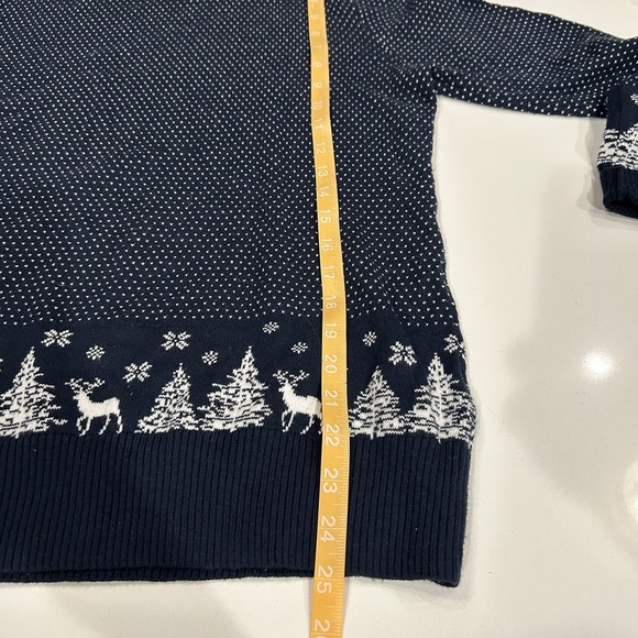 LL Bean Fair Isle Cotton Cashmere Sweater Navy Blue Turtleneck Deer Small 503413 - Picture 4 of 8